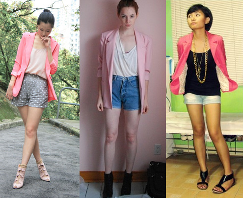 Blazer cor-de-rosa com shorts