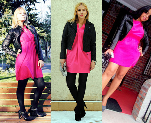 Como usar vestido rosa com jaqueta preta