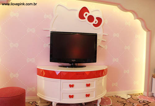 Decoração do quarto da Hello Kitty no Lotte Hotel Jeju